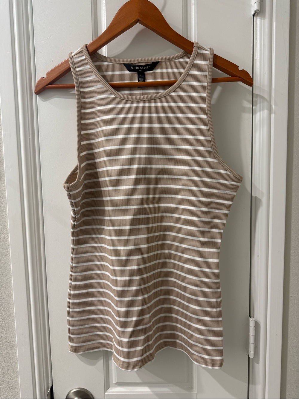 WHBM Ribbed Striped Tank Top - Beige/White